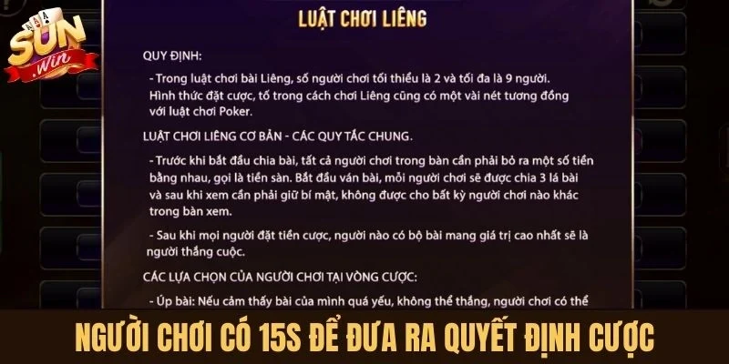 Người chơi có 15s để đưa ra quyết định cược